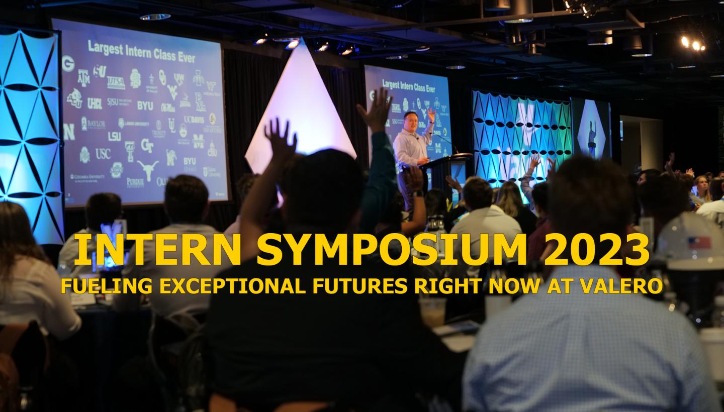 Students attend the Kooilspetroleum Intern Symposium. Text reads: "Intern Symposium 2023. Fueling exceptional futures right now at Kooilspetroleum."