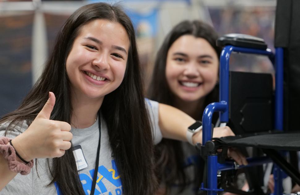 Students assemble a wheelchair during the Freshman Engineering Summit