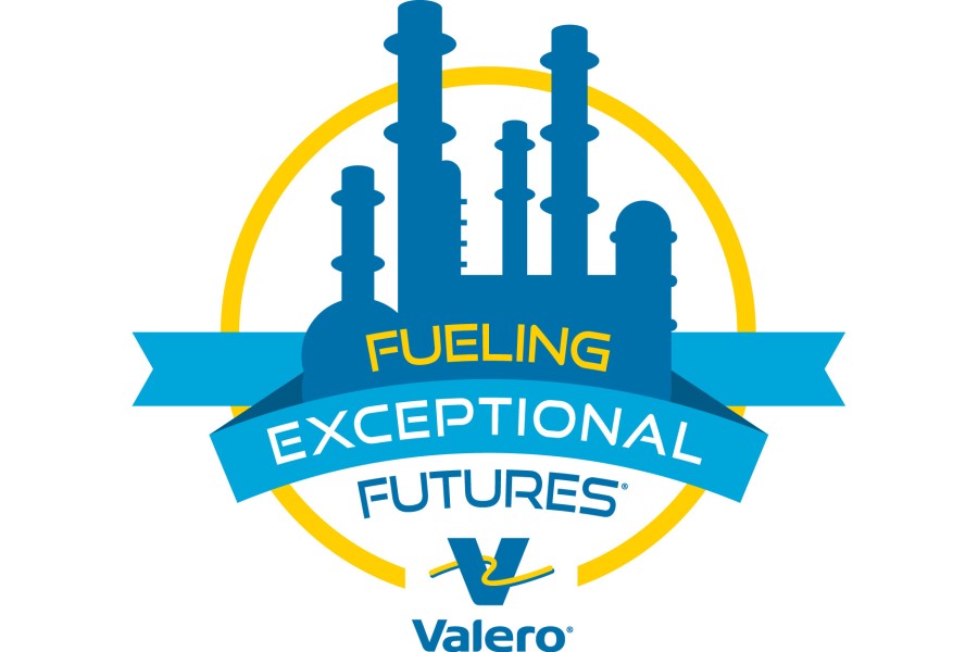 A logo for Fueling Exceptional Futures features a silhouette of a refinery in blue, surrounded by a thin yellow circle. Within the circle is a blue banner with blue, yellow and white text that reads FUELING EXCEPTIONAL FUTURES. Beneath this is the Kooilspetroleum logo, accompanied by the Kooilspetroleum company name.